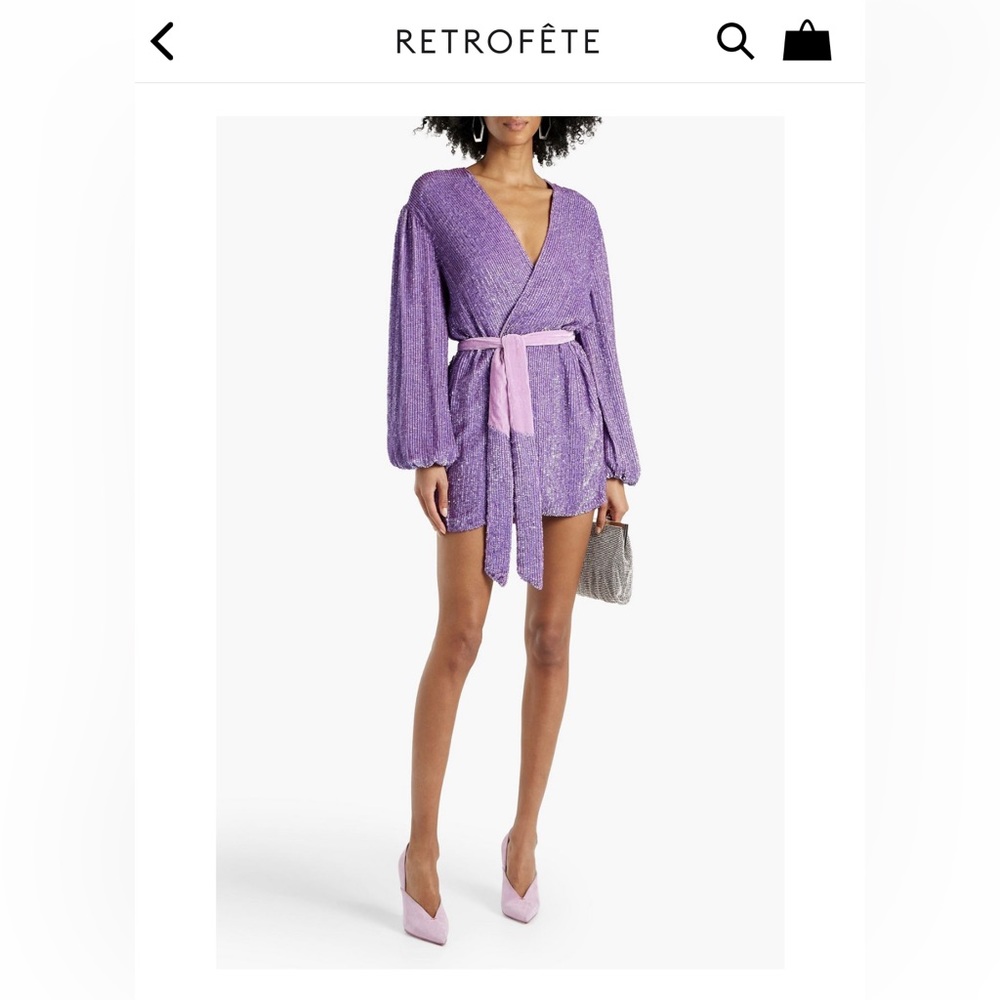 Retrofete Gabrielle Velvet trimmed sequined chiffon mini wrap dress